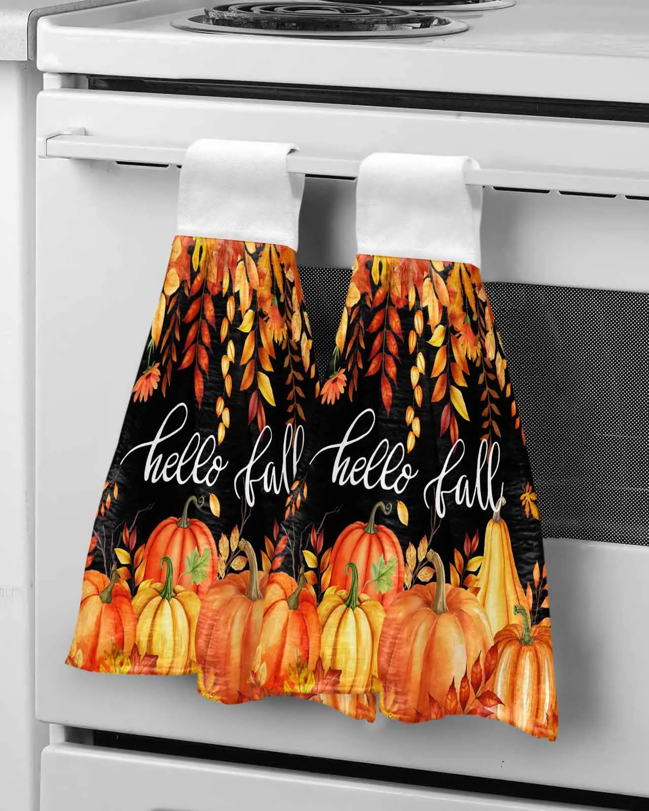 

Vintage Happy Fall Orange Pumpkin Wipe Hand Towel Absorbent Hanging Towels Home Kitchen Wipe Dishcloths