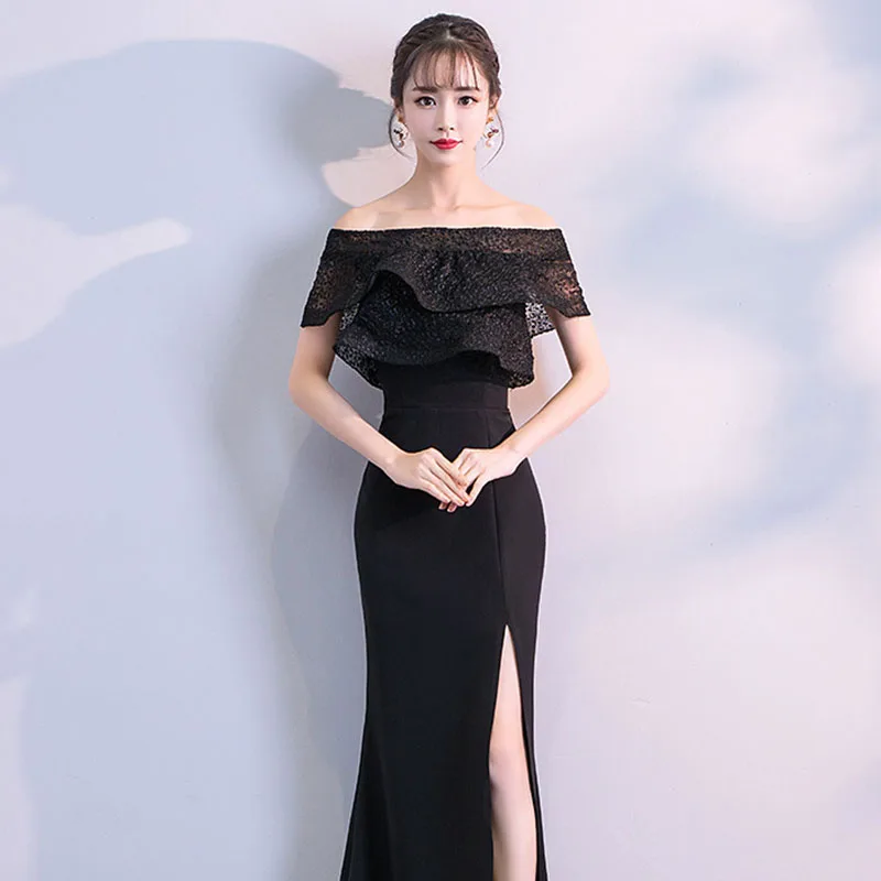 DongCMY Luxury Evening Dresses 2024 New Sexy One Line Shoulder Ruffles To Slimming Bag Buttock Slit Formal Dresses