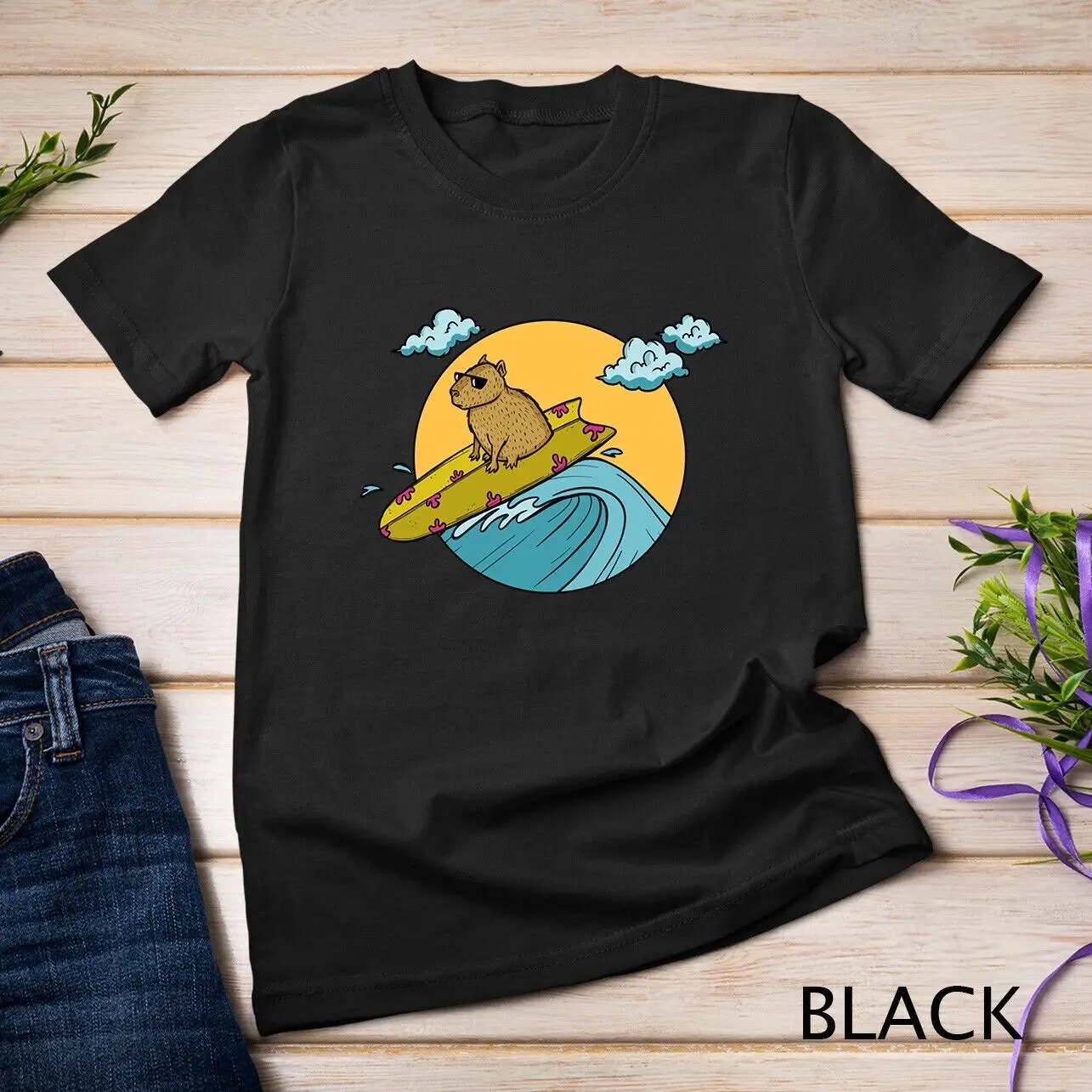 Capybara Giant Rodent Beach Surfing Surfer Waves - Capybara Unisex T-shirt