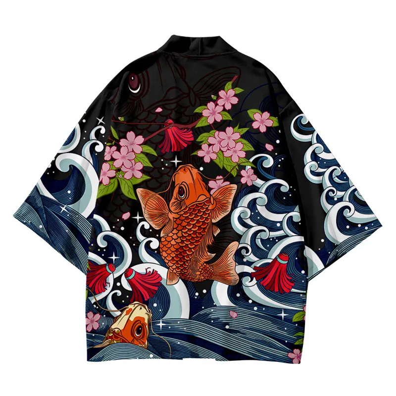 

3 To 14 Years Kids Cardigan Samurai Crane and Carp Japanese Kimono Boys Girls Loose Shirt Tops Casual Children Yukata Kimonos