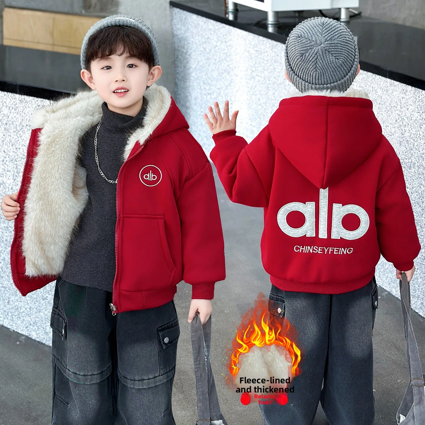 

Двусторонняя хлопковая куртка для мальчиков с капюшоном и вышивкой, теплая зимняя одежда для детей, хлопковое пальто для малышей