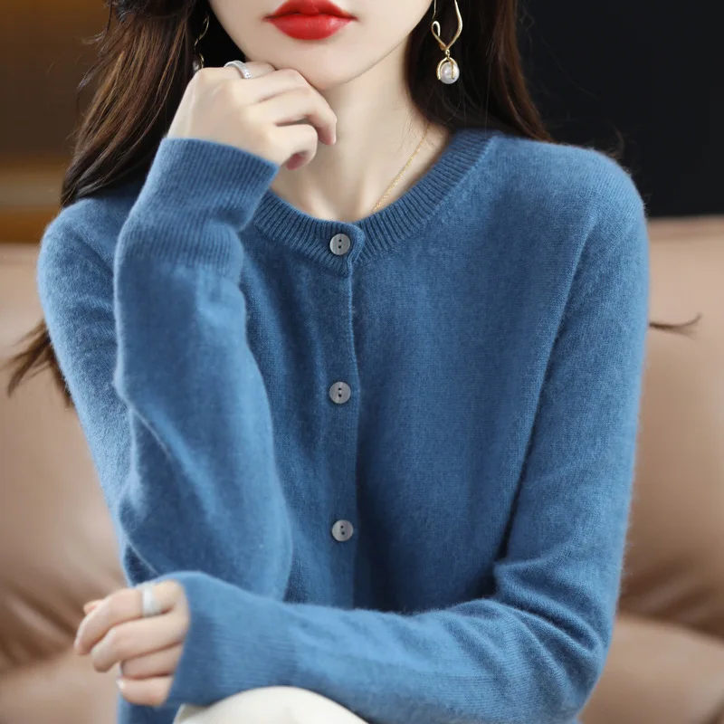 

Women's Sweater 2024 New Knitted Cardigan Early Spring Crewneck Sweater Women's Long-sleeved Solid Color All-match Jacket