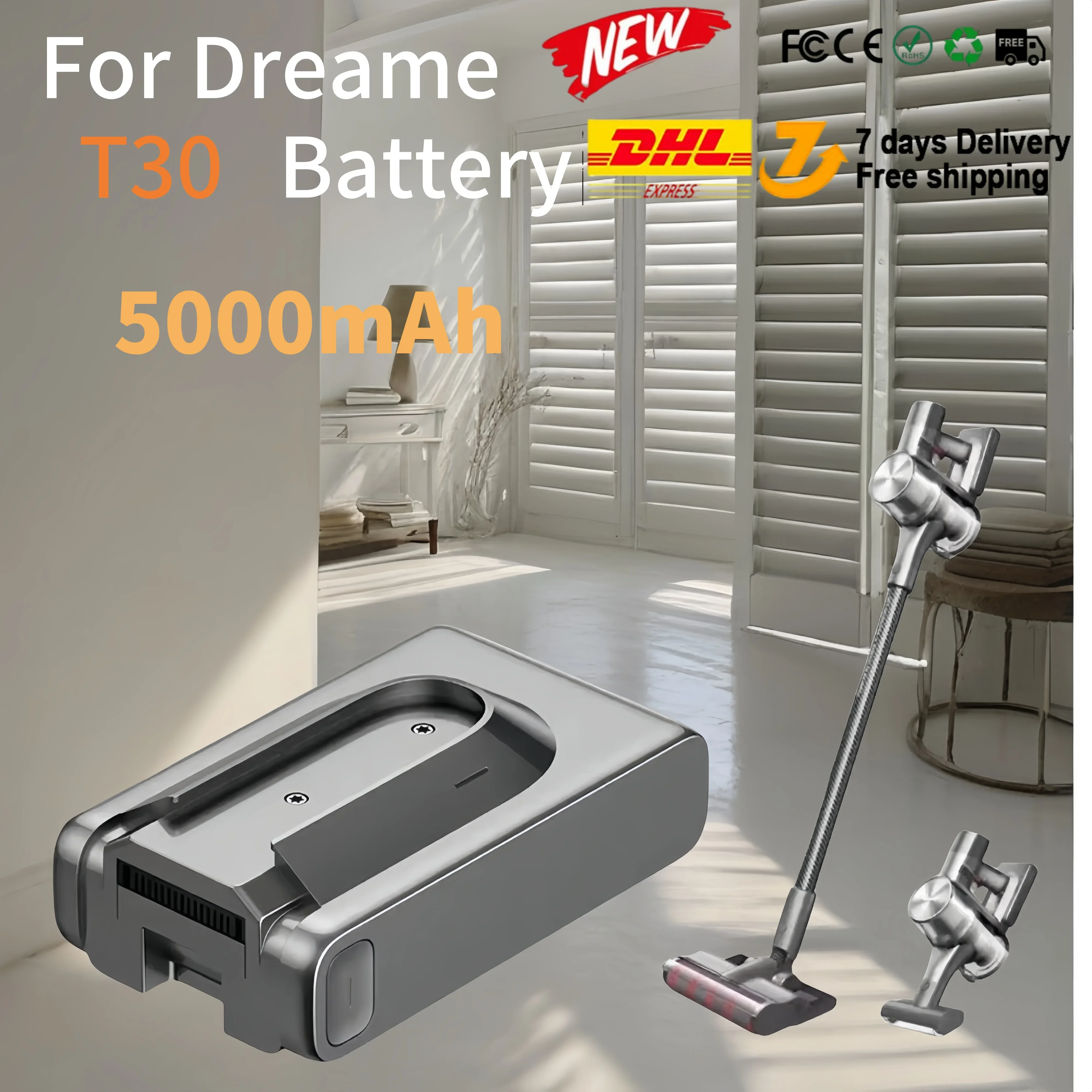 

Original 29.6v 5000mAh Battery Pack for Xiaomi Dreame T30 Handheld Cordless Vacuum Cleaner External Li-ion Battery Accessories