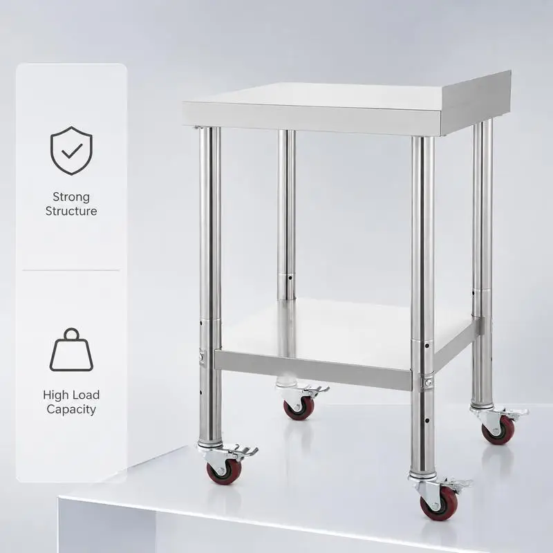 

Metal Preparation Workbench 30x24x35 Inch for Kitchen Restaurant Workshop 440lbs Capacity Adjustable Undershelf Backsplash 4 Casters Commercial Utility Station Heavy Duty Hardware