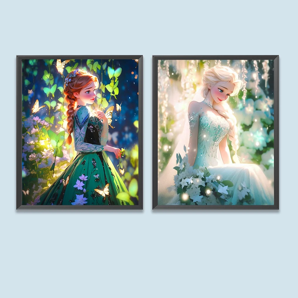 2pcs 5D DIY Full Round Drill Diamond Painting Anna and Elsa Kit Decor 40x50cm Diamond Painting Decoration New Year Gift