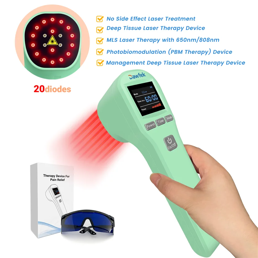 

Dawfek Cold Laser Therapy Device for Muscle and Joint Pain 650nmx16+808nmx4 Red Light Physiotherapy Massage Device Home Use