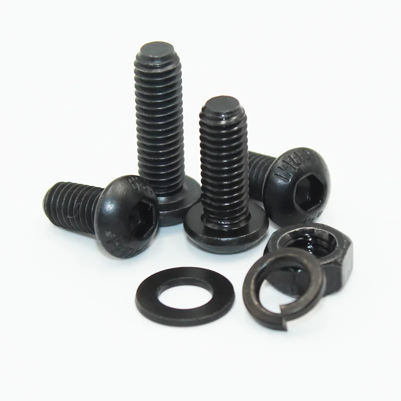 Kit de tornillos de cabeza hexagonal redonda 2510p M2 M2.5 M3 M4 M5 M6 negro 10,9 grado cabeza de botón Allen tornillos de accionamiento perno tuerca arandela ISO7380