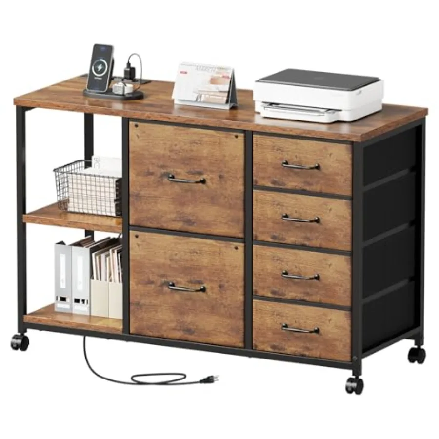 

Шкаф для документов с 6 ящиками и зарядной станцией. Подставка для принтера на колесиках с открытой полкой для хранения. Тканевый боковой шкаф для документов для Hom.