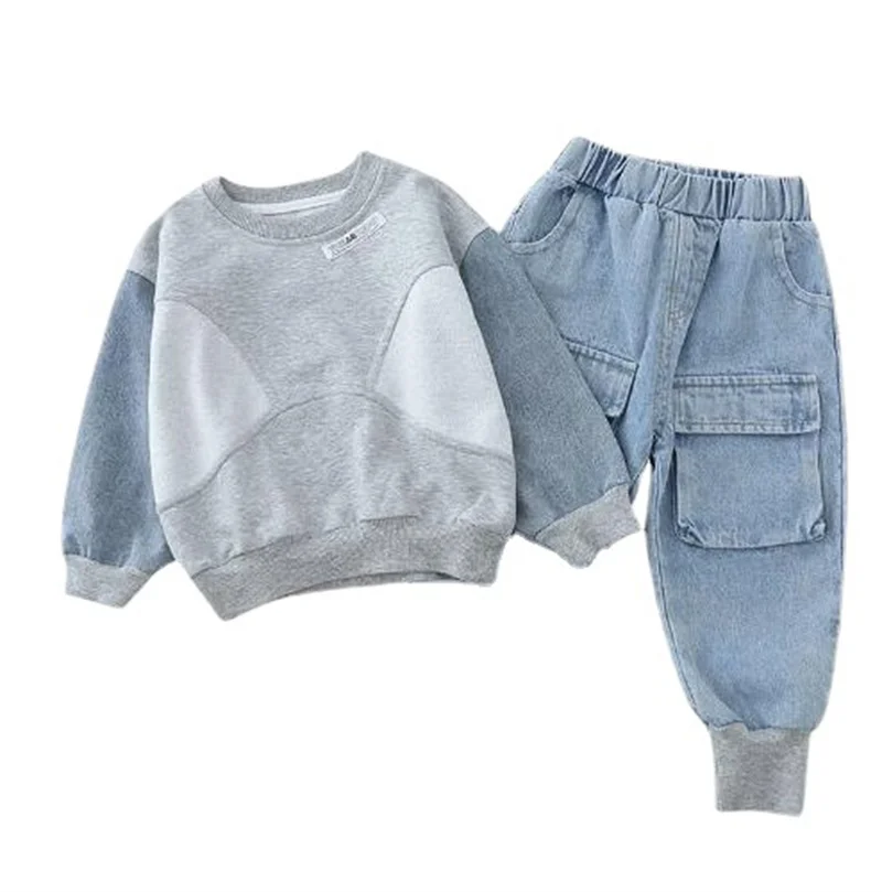 Children Fall Winter Set Toddler Boys Outfits Crew Neck Long Sleeve Sweatshirts Pants 2Pcs Clothes Set 0-5 Year