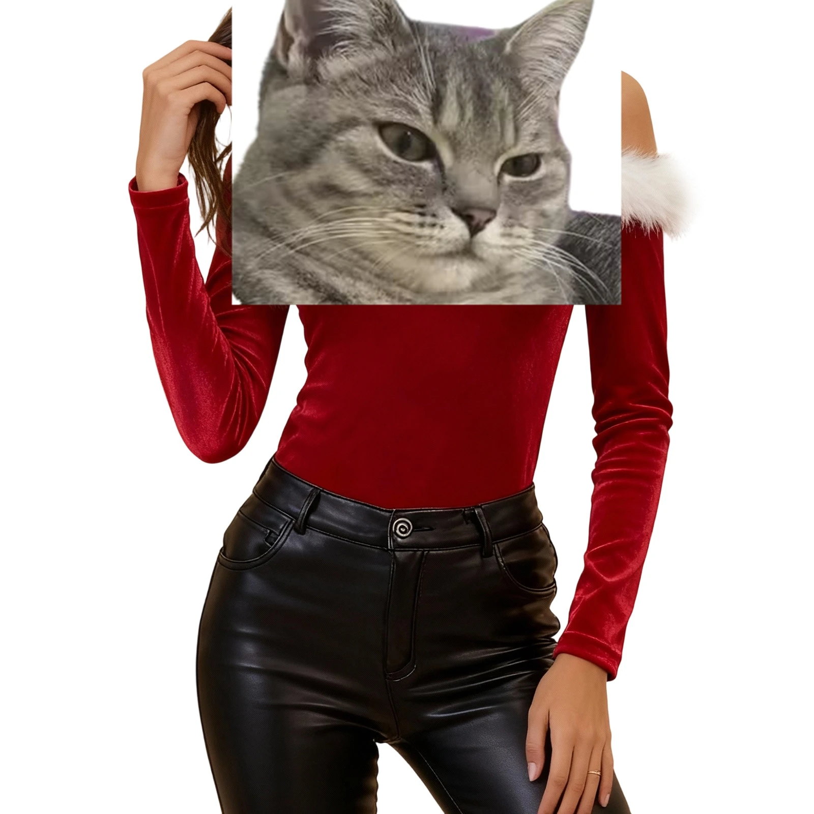 

Рождественские пушистые лоскутные облегающие зимние топы Клубная одежда Женская лоскутная футболка с длинным рукавом Топ на одно плечо