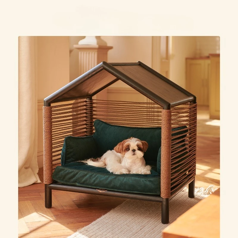 Cat aunt teasing dog pet nest, solid wood cat villa dog house