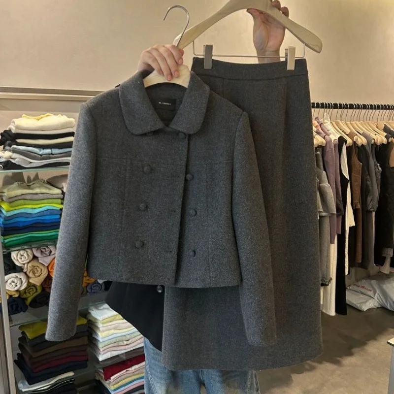 2025 New Korean-Style Winter Premium Wool Blazer With Slimming Midi Skirt And Professional Office Ensemble For Women