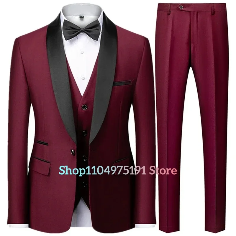 Garnitur slim-fit; Męski garnitur w stylu western z blokami kolorów na przyjęcie. Garnitur męski 3-częściowy ((Marynarka+Kamizelka+Spodnie))