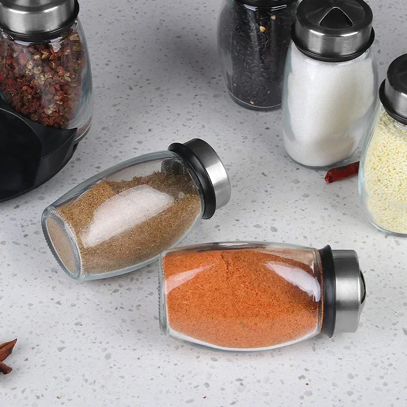 Rotating Seasoning Bottle Jar Rotating Base Gadgets Bottle 6-Pieces Set Kitchen Utensils Combination Herb Spice Tools