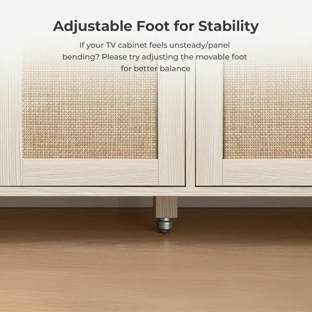 حامل تلفزيون راتان للتلفزيون حتى 65 بوصة - مركز ترفيه بطول 29.5 مع مساحة تخزين وأرفف مفتوحة، Boho Credenz