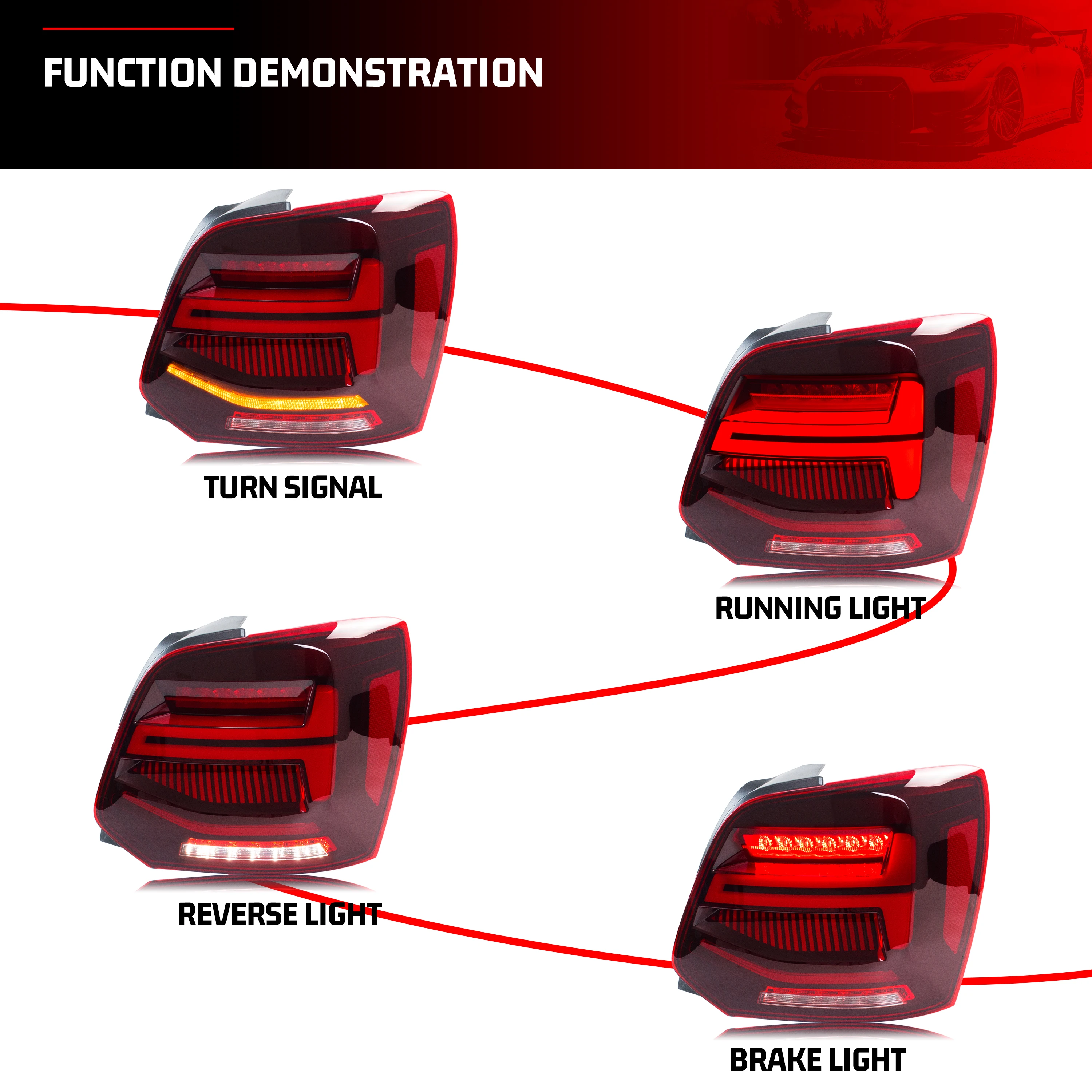 أضواء خلفية LED لسيارة Volkswagen VW Polo V 6R 6C 2009-2017 TSI TDI GTI مجموعة مصابيح خلفية حمراء إشارة الانعطاف المتتابعة #2