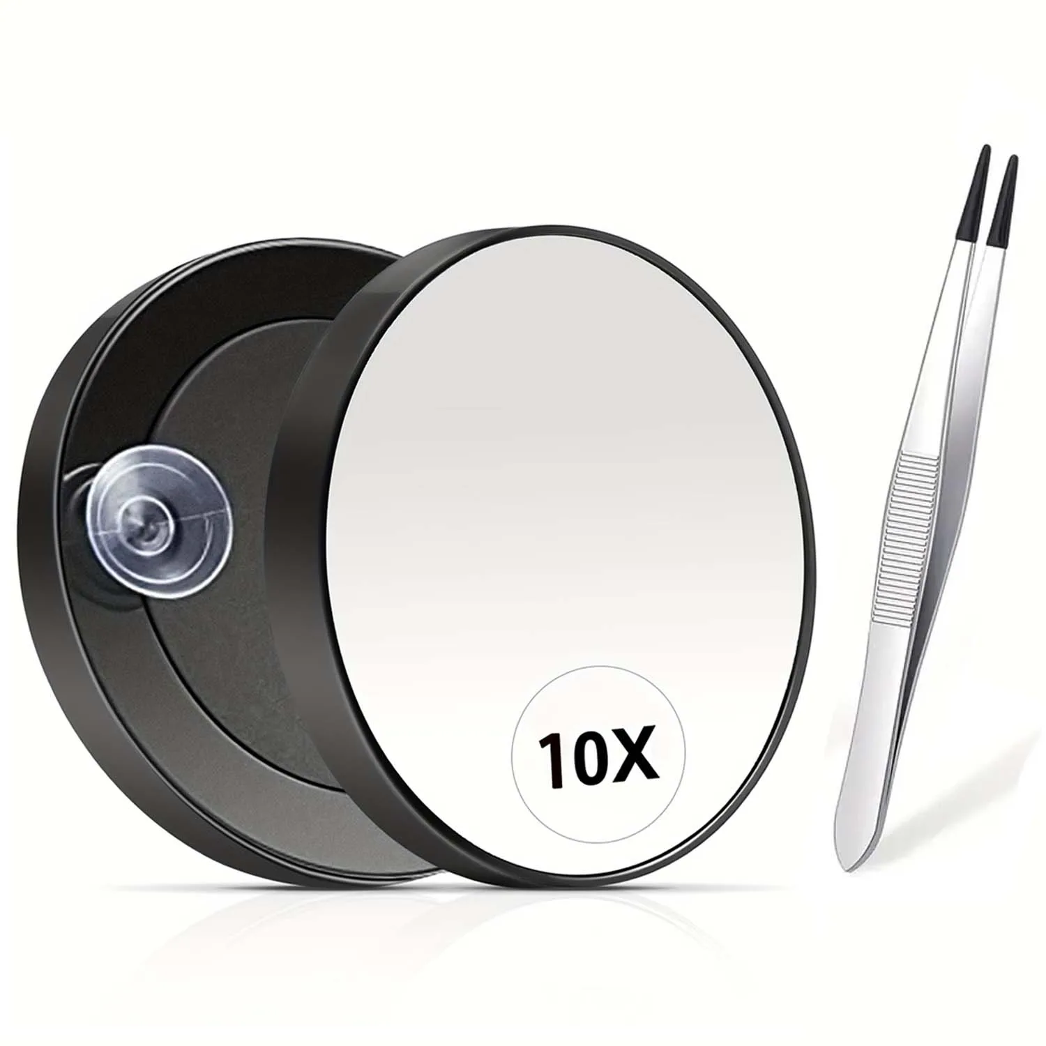 MultipurposeTweezers with 10X Magnifying Mirror Magnified Makeup Mirror with 2 /4Pcs Suction Cups for Grooming & Travel