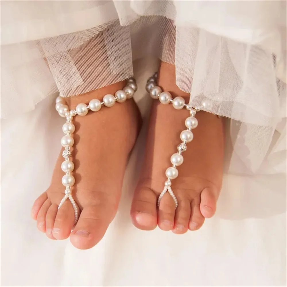 Christening Baptism shoes Barefoot sandals bracelet wedding Flower girl baby shower First Communion birthday decoration gift