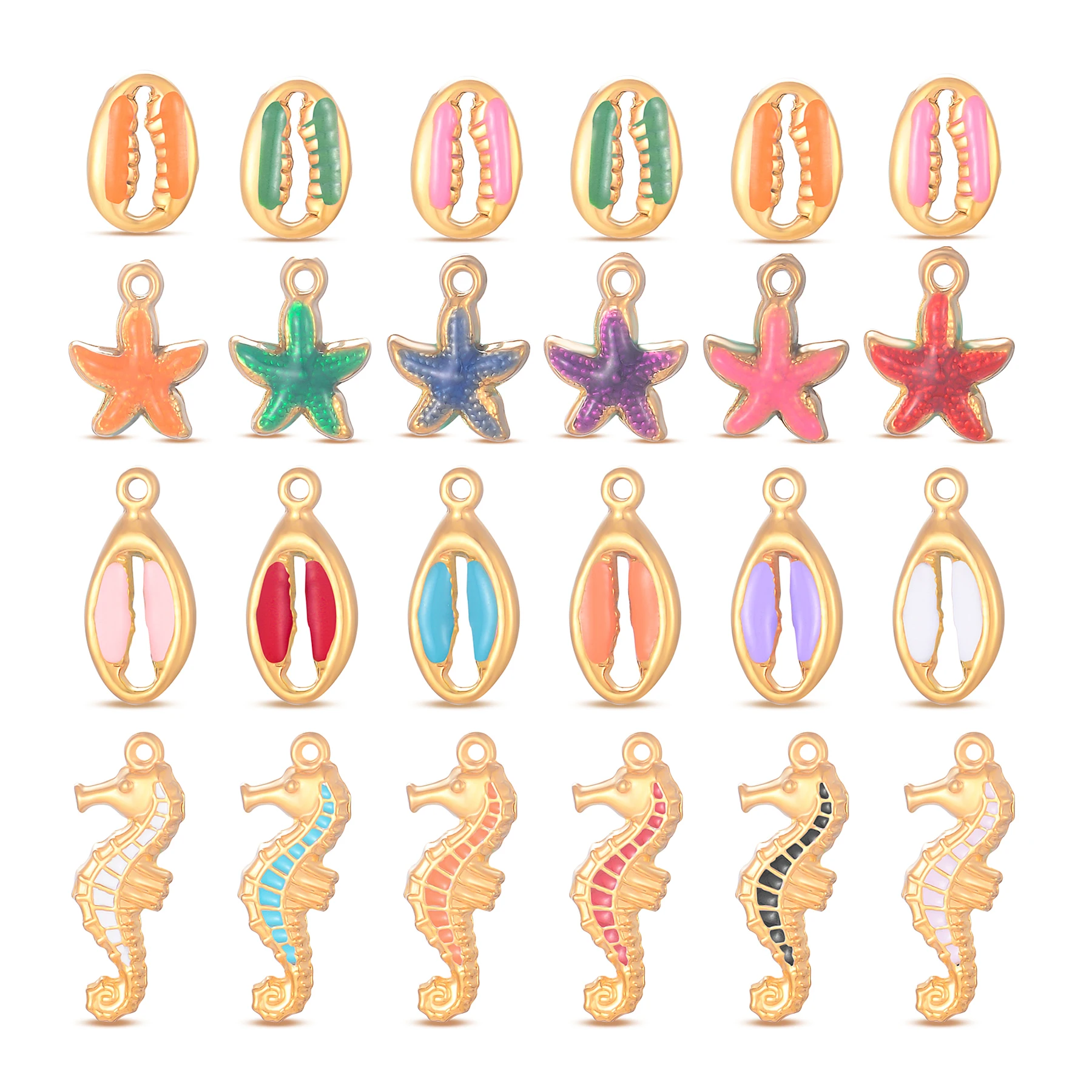 10 unids/lote, venta al por mayor, serie con diseño marino, concha de acero inoxidable/estrella de mar/caballito de mar, accesorios DIY, collar, pulsera, fabricación de joyas