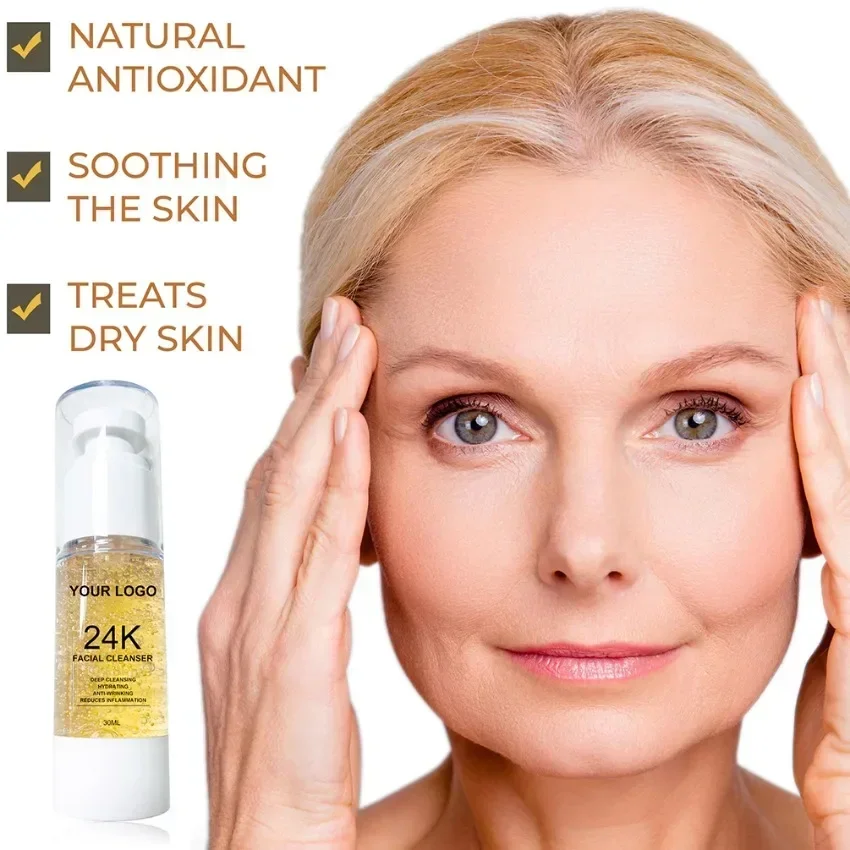 

Private Label 24K Golden Face Wash Custom Logo Makeup Oil Control Brighten Whitening Facial Care Product Wholesale Cruelty Free