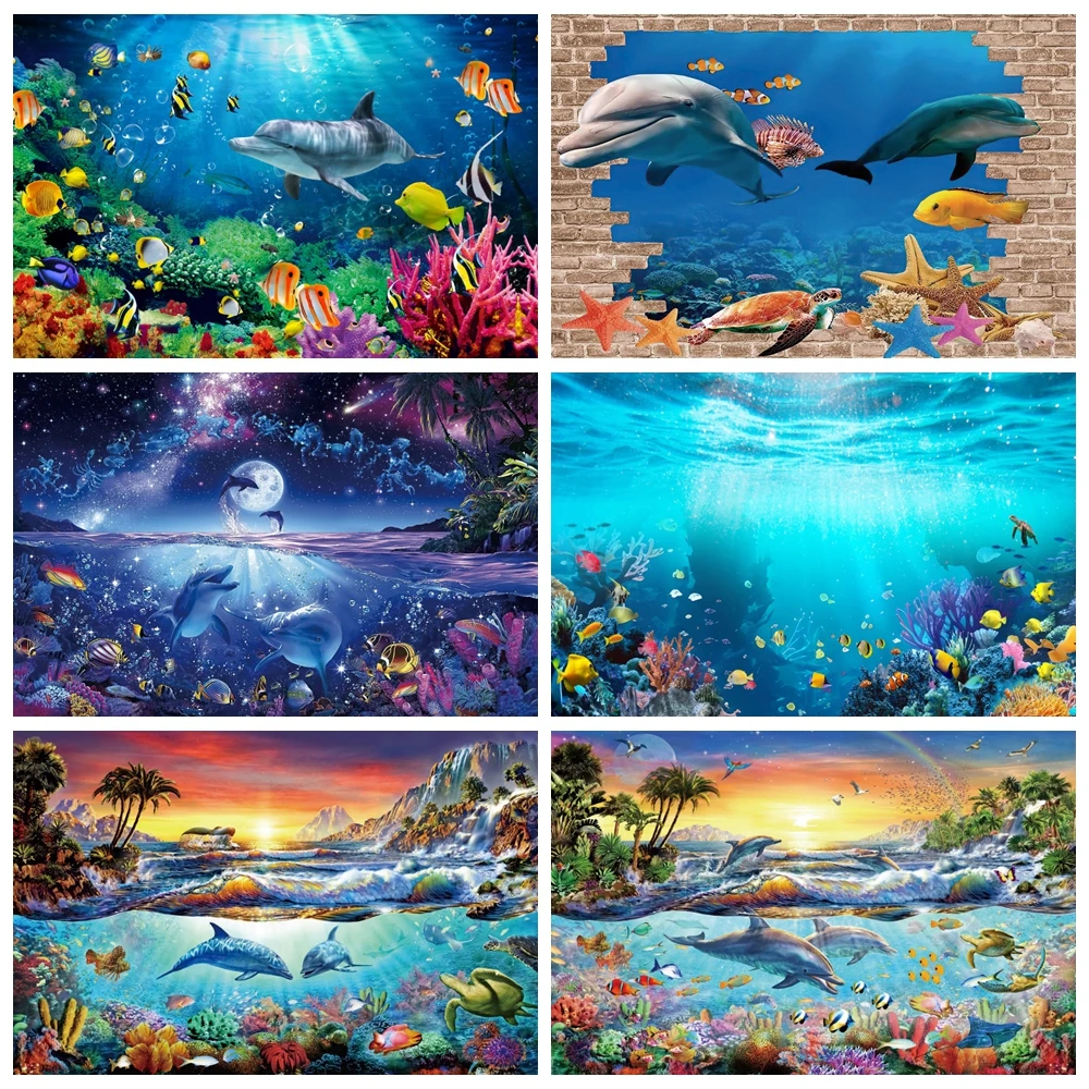 Fondo para estudio fotográfico, bajo el mar telón de fondo, Coral marino, peces, acuario, retrato de bebé, accesorios de fotografía