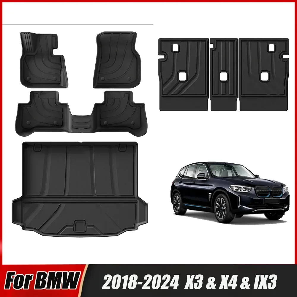 For BMW X3 & X4 & IX3 2018-2024 Auto TPE Floor Mats All Weather Floor Liner Trunk Cargo Liner 2nd Row Seatback Protecter Mat