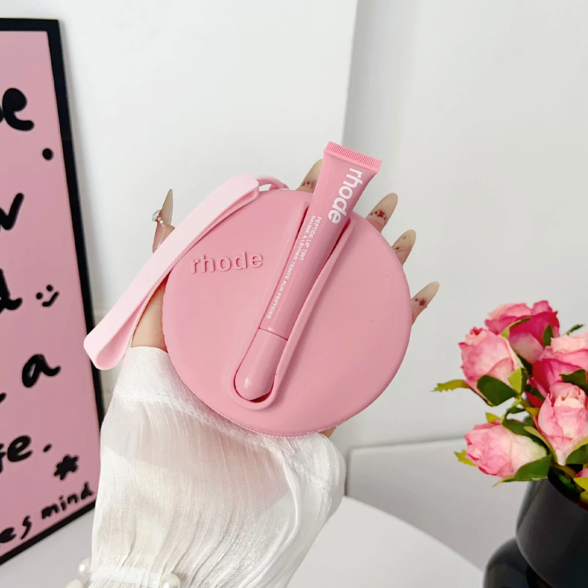 2-delige authentieke telefoontassenset + oortelefoontas Rhode Lip Glaze-houder Damesmode Crossbody siliconen telefoontassenset met geschenkdoos