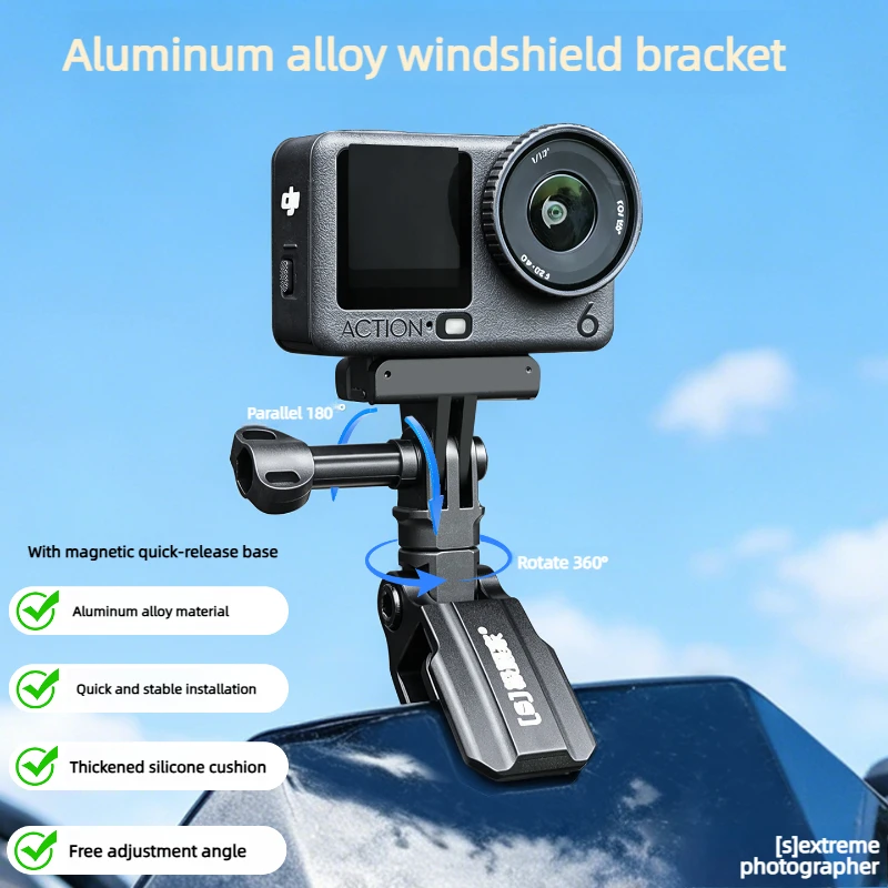 Motorcycle Windshield Camera Fixture Bracket Compatible for GoPro Hero DJI OSMO Action  Pro Shadowstone Insta360 Accessories