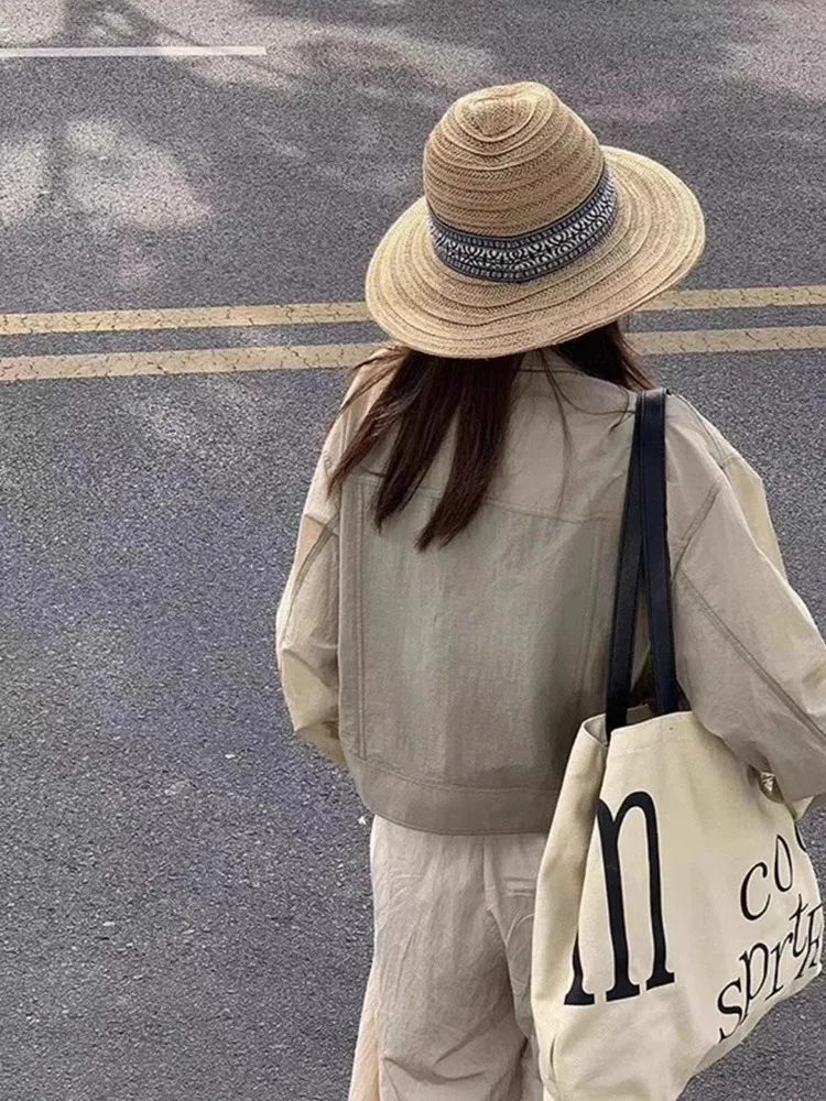 Stylowa, codzienna, długa bluzka damska w jednolitym kolorze, chroniąca przed słońcem, luźny krój, uniwersalna, wygodna, idealna do dojazdów do pracy, chroniąca przed wiatrem.