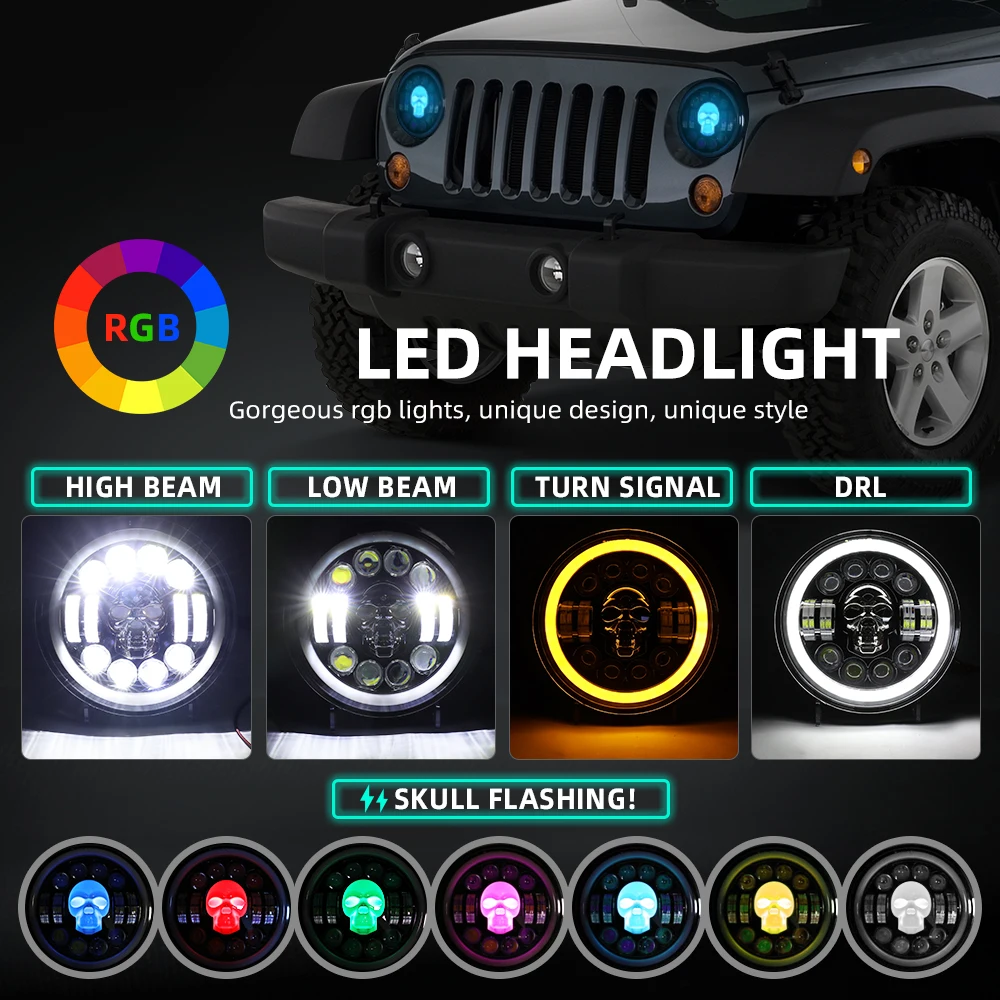 MGLLIGHT 7" Inch Round LED Headlight Skull Halo Angel Eye High Low Beam for 175-1990-97 Mazda Miata MX5 view 4
