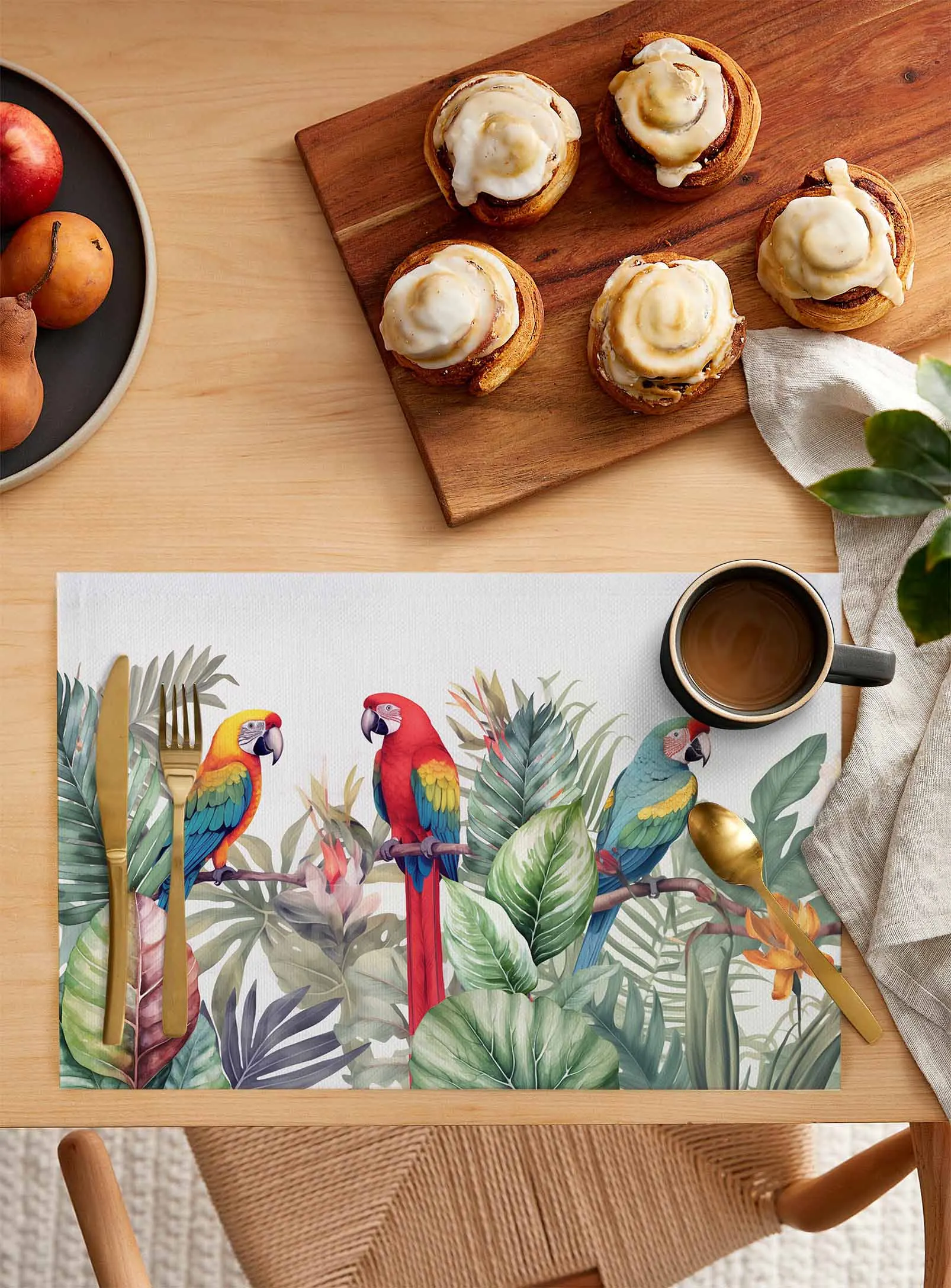 Summer Tropical Plant Parrot Placemat Wedding Party Dining Decor Linen Table Mat Kitchen Accessories Table Napkin