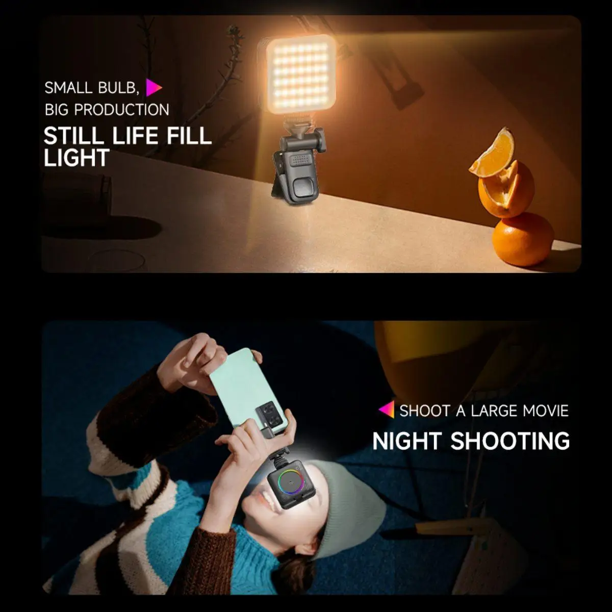 ZlICOYO Mini lekki telefon RGB Lighting Studio Light |   oświetlenie statywu |   10 trybów dynamicznych + regulacja RGB