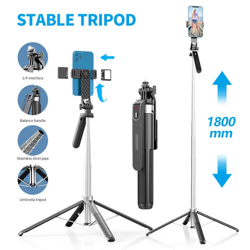 DISXG P180 Mini Selfie Stick Tripod Phone Tripod Stand 360 Degree Rotating Remote Control Selfie Sticks Live Stand