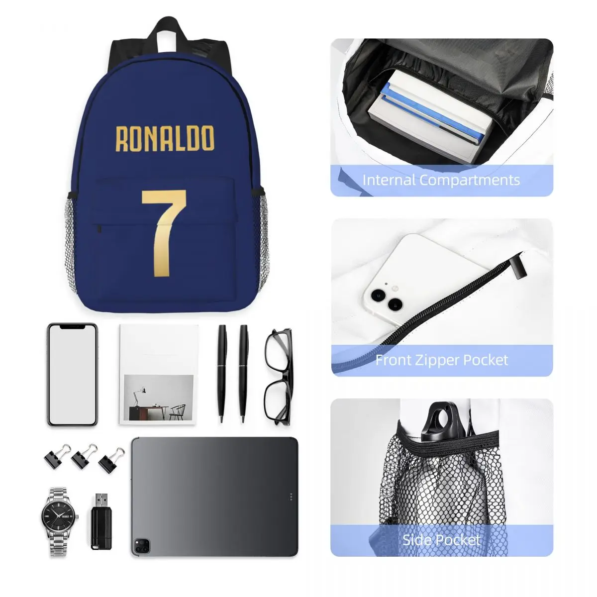 Mochilas personalizadas CR7 Cristiano Ronaldo, mochila para adolescentes, mochilas escolares informales para estudiantes, mochila de viaje, bolso de hombro de gran capacidad