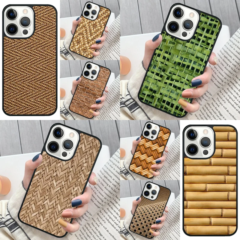 Bamboo Inlay Style Phone Case Cover for iPhone 16 12 mini 11 13 14 15 Pro Max SE 2020 for Apple 7 8 Plus Coque