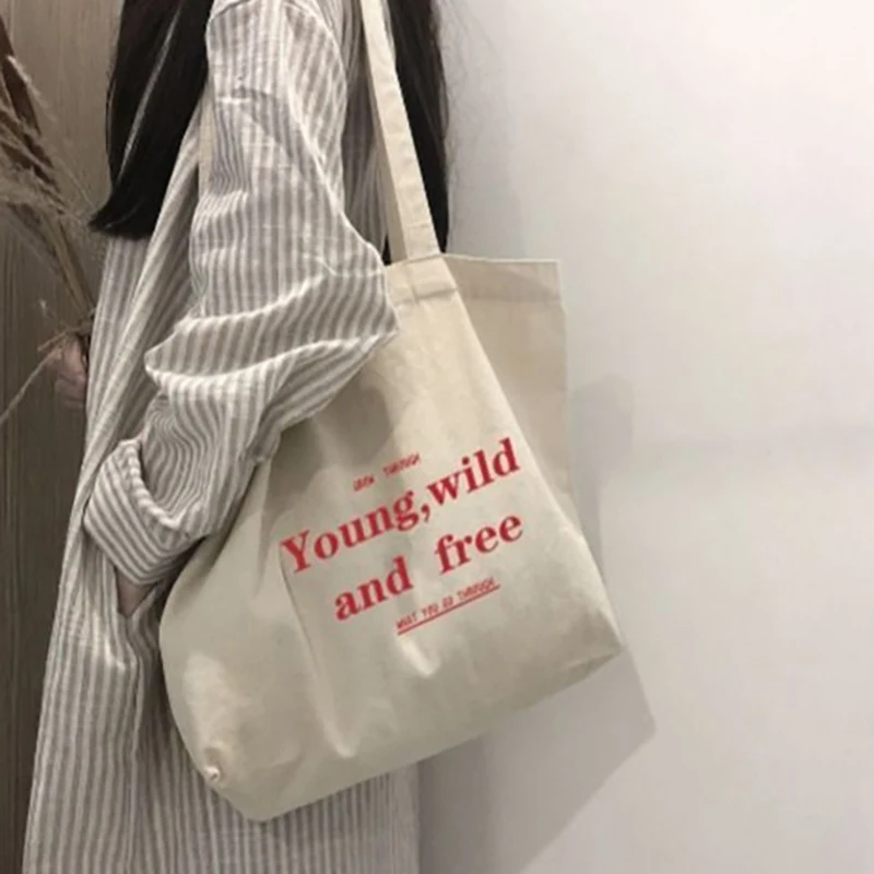 Casual Large Capacity Women's Shopping Bag Shoulder Canvas Letter Fashion Harajuku Zipper Printing Street Handbag