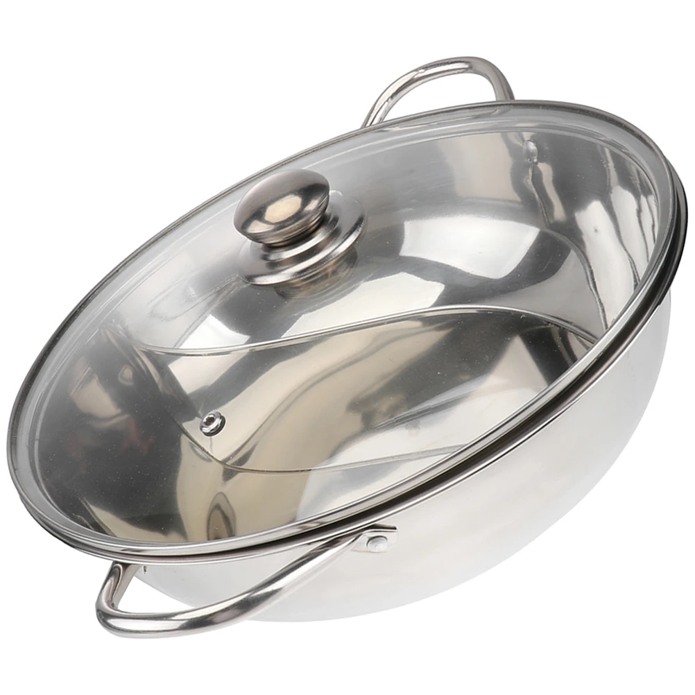 

Stainless Steel Two-Flavor Hot Pot Divided Cooker Hot-Proof Handle Family Kitchen Multi-Purpose Stockpot Induction Gas Halogen