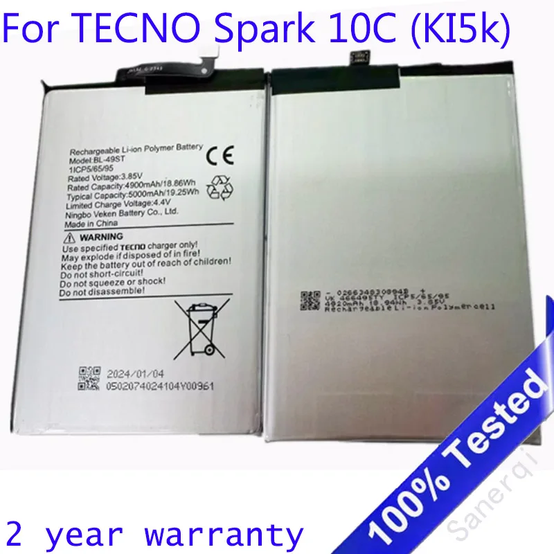 Full 5000mAh Battery For TECNO Spark 10C (KI5k)  BL-49ST  Mobile Phone New Replacement  Battery