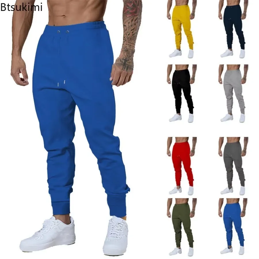 

2025 Men's Slim Pants Spring Men Running Pants Joggers Sweatpant Sport Casual Trousers Pure Color Fitness Breathable Pants Male