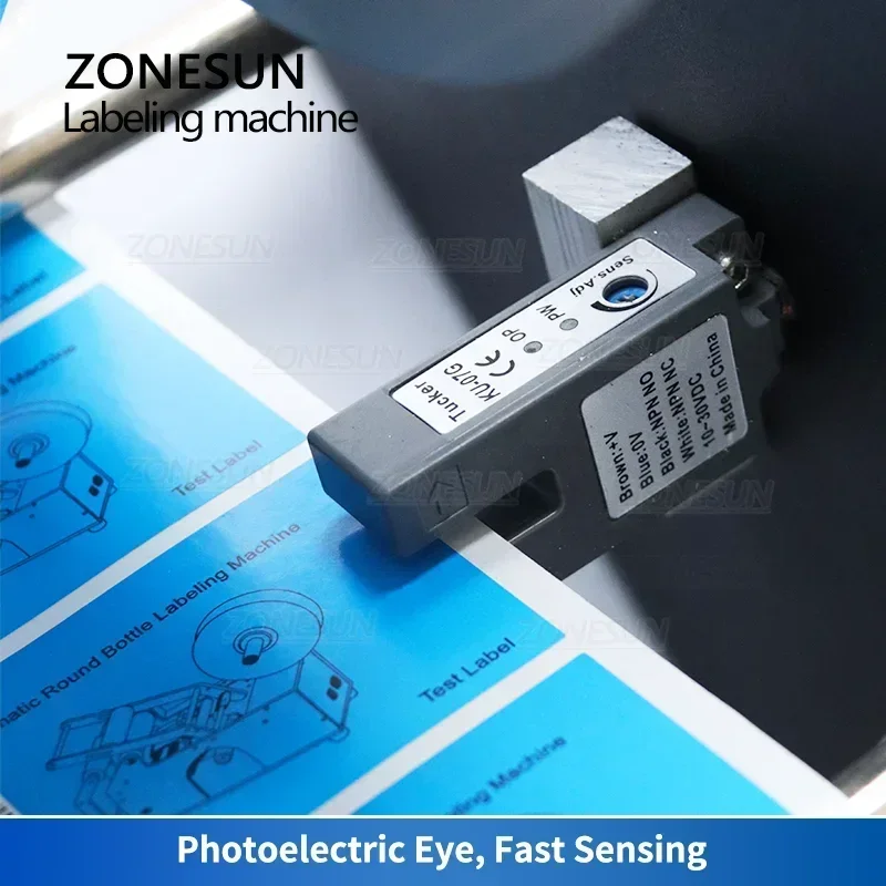 ZONESUN-máquina etiquetadora de botellas redondas con Pedal eléctrico inteligente, botella de plástico y vidrio, pegatina para tarros, etiquetadora