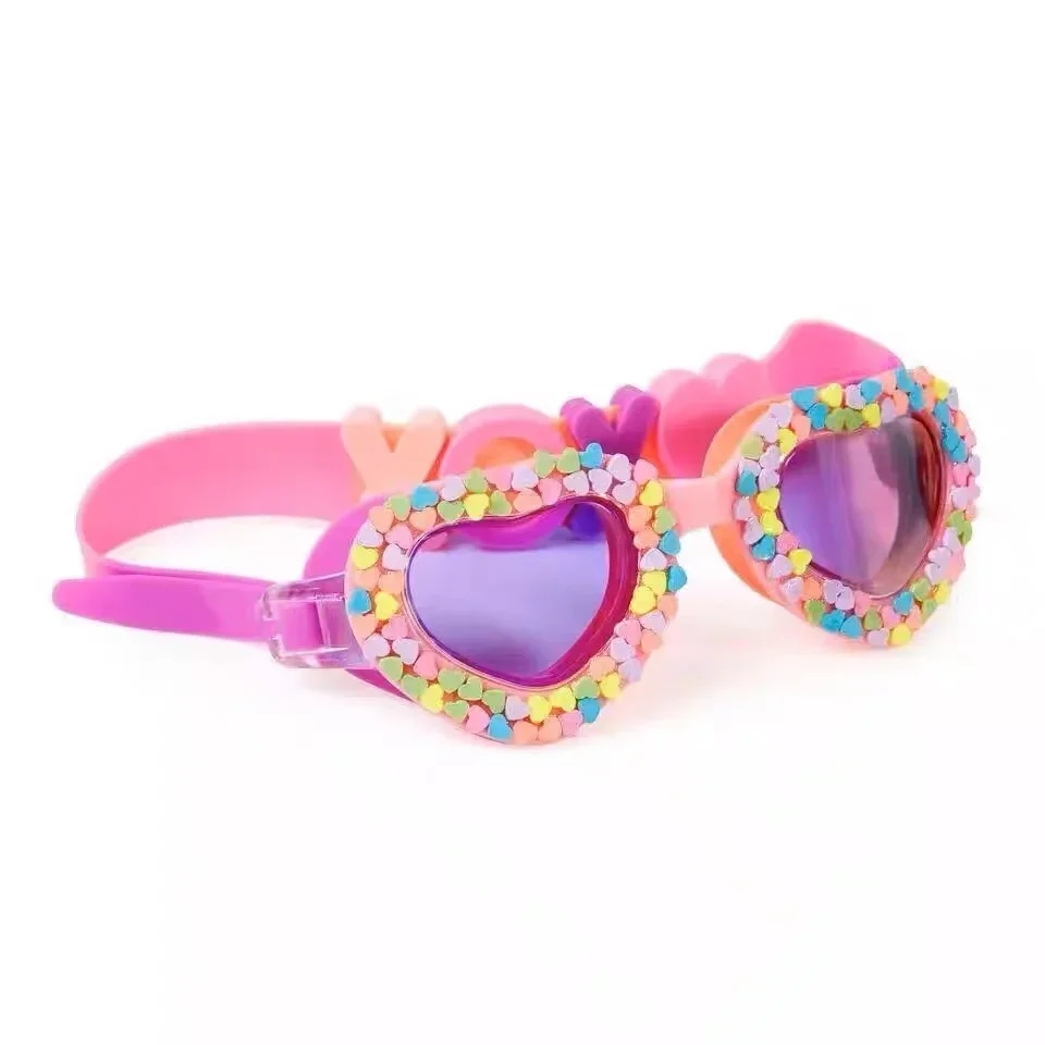 New lovely Waterproof Children's Swimming Goggles Candy Rainbow Heart UV Fogging Proof Swim Training Glasses For Children Kids