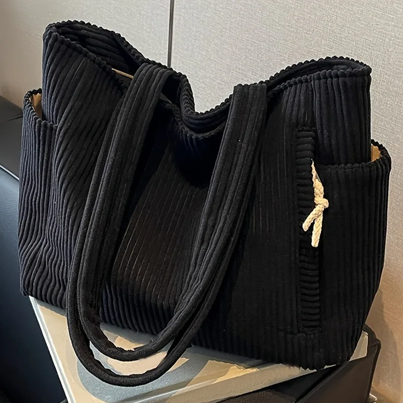

Fashion Versatile Casual Handbag, Corduroy Large Capacity Single Shoulder Tote Bag, College Commuting Men's and Women's Bags