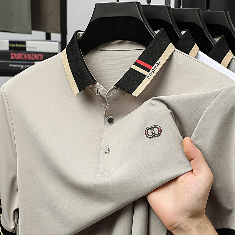 

High end fashion men's lapel business polo shirt versatile casual new comfortable short sleeved minimalist top summer trend