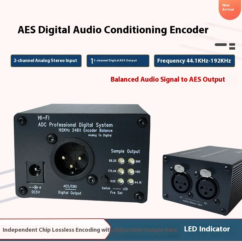 ADC Balanced Input Stereo Analog To Digital Audio Converter AES Digital Encoder 24bit 192Khz