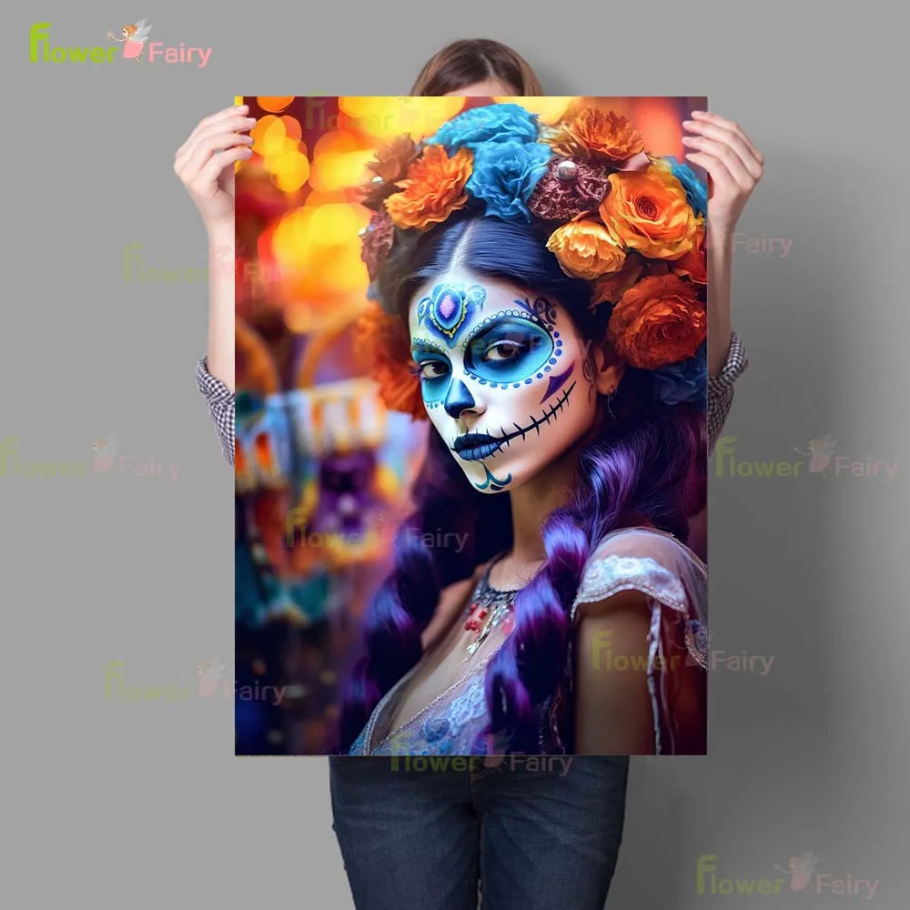 المكسيك يوم الموتى الوشم مثير كشر امرأة الملصقات الرسم على لوحات القماش الجدارية ملصق جدار صور لغرفة المعيشة غير المؤطرة