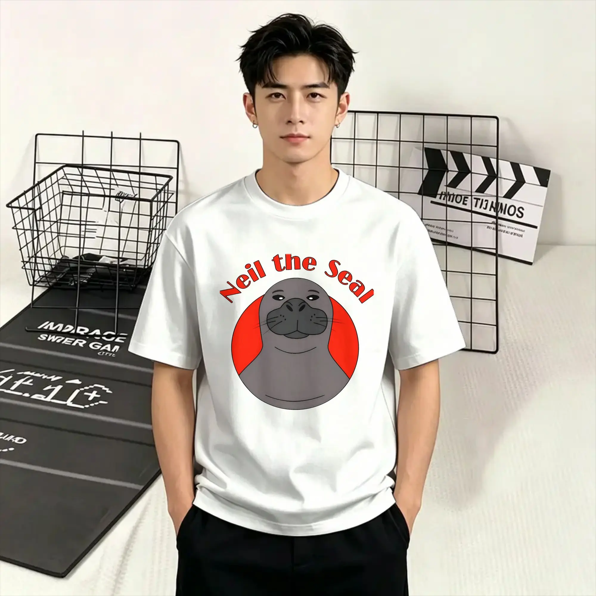 Men Neil The Seal  T Shirts  100% Cotton Tops Casual Short Sleeve Crew Neck Tee Shirt Plus Size T-Shirt