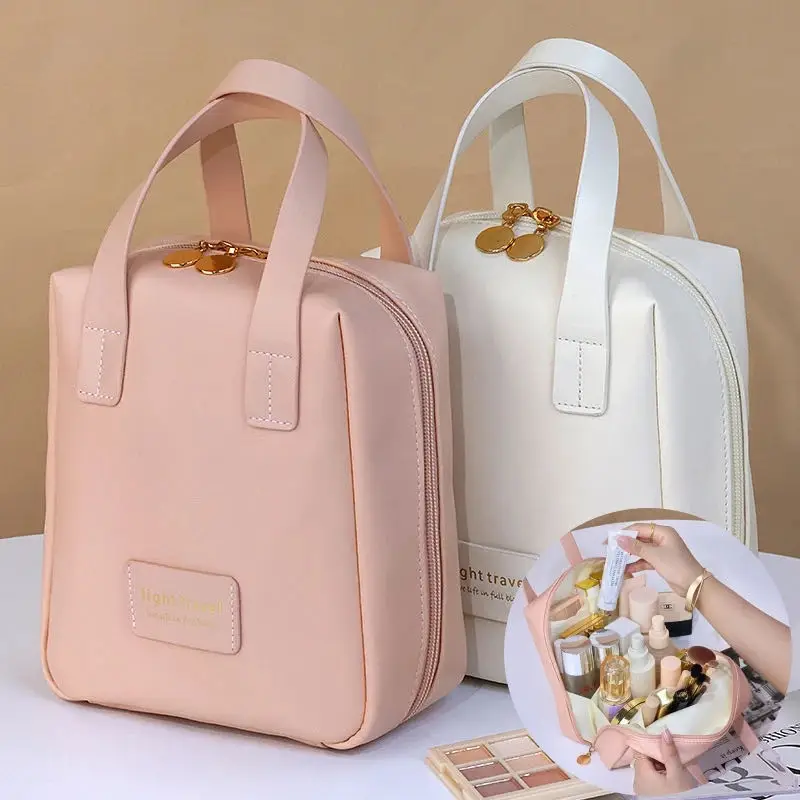 Borsa cosmetica da viaggio di grande capacità borsa da toilette portatile in pelle con borsa per il trucco impermeabile multifunzionale