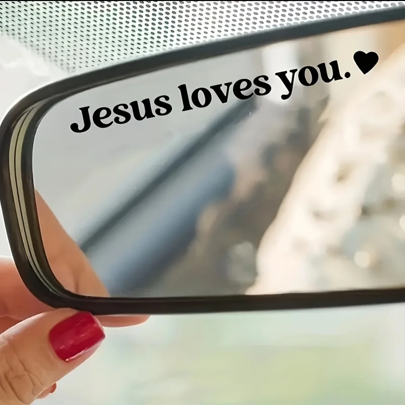 2pcs Jesus Loves You Rearview Mirror Car Stickers Reflecting Mirror Decals Heart-warming Sticker Vinyl Decals Self-adhesive