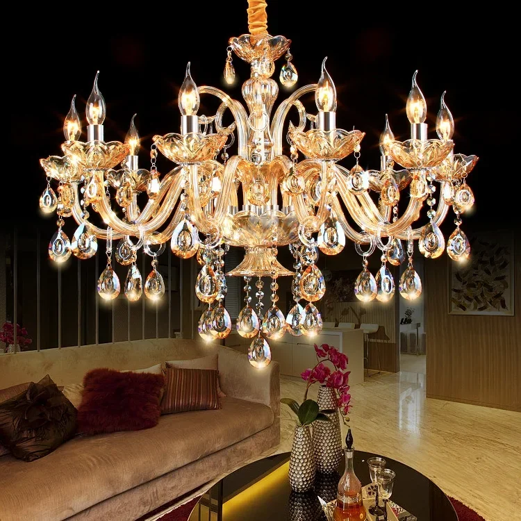 

New Free Shipping Big Lustres Chandelier 100% K9 Crystal Luxury Large Home Decoration Amber/gold/cognic Chandelier crystal