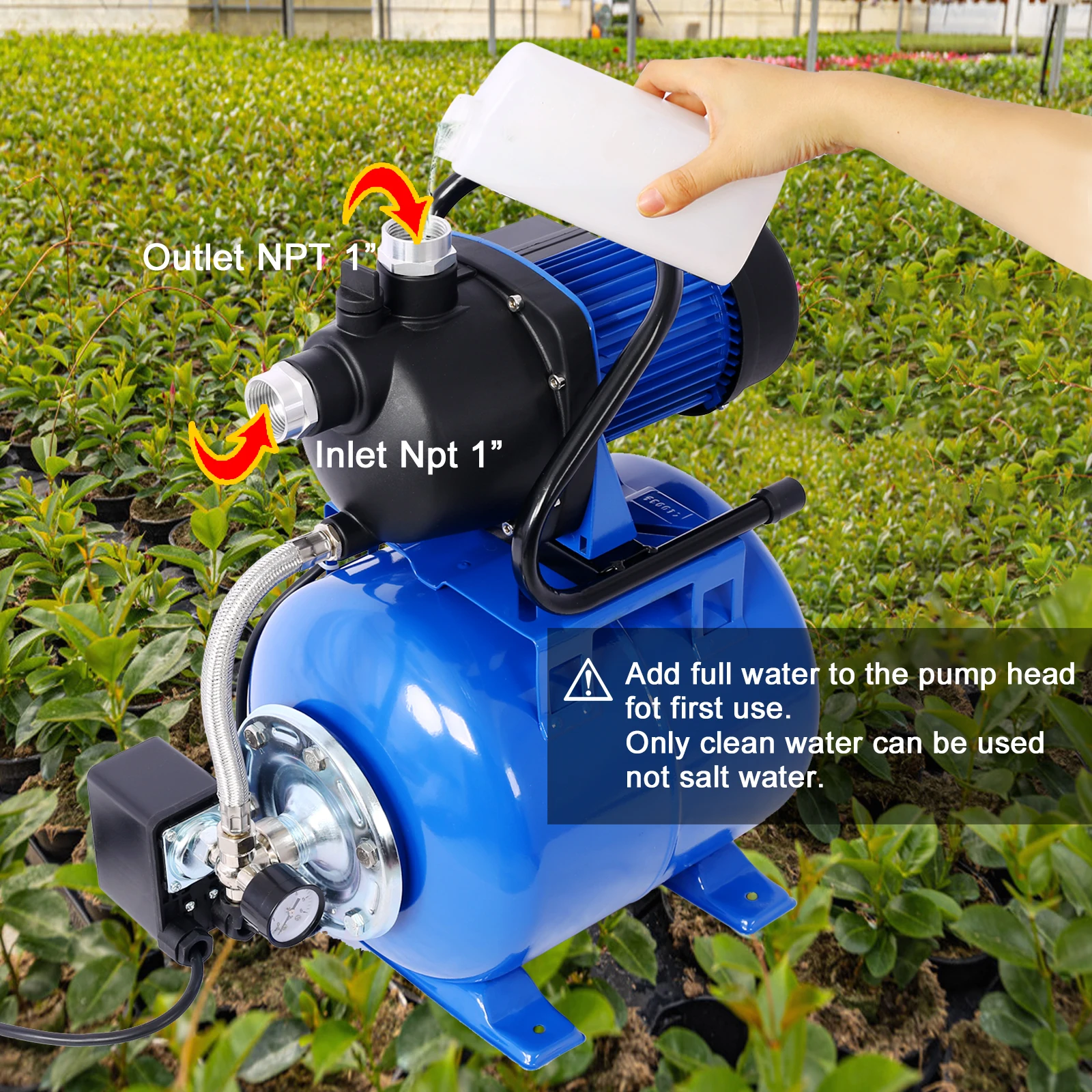 1.6HP Shallow Well Pump With Pressure Tank Garden Water Pump Irrigation Pump Automatic Water Booster Pump For Home Garden